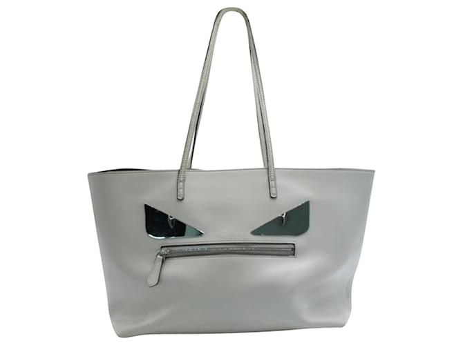 Fendi Light Grey Leather Tote with Mirror "Monster Eyes"  ref.1240752