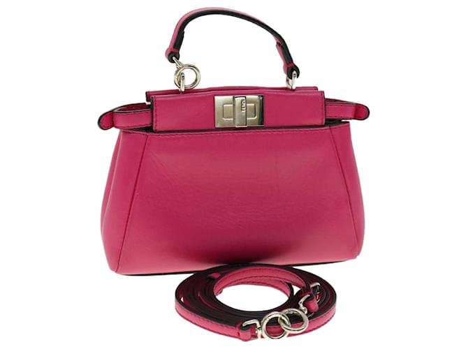 FENDI Micro Peek A Boo Hand Bag Leather 2way Pink Auth am2705ga  ref.1240773