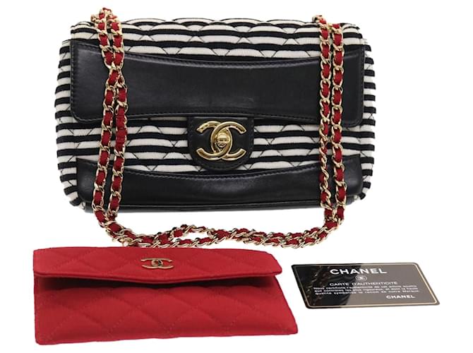 CHANEL Sac à bandoulière Matelasse Toile matelassée Noir Blanc Rouge Auth CC 50442UNE  ref.1240787