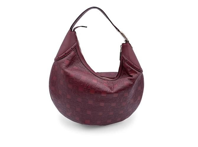 Gucci Burgundy Embossed Leather Glam Horsebit Hobo Shoulder Bag Dark red  ref.1240788