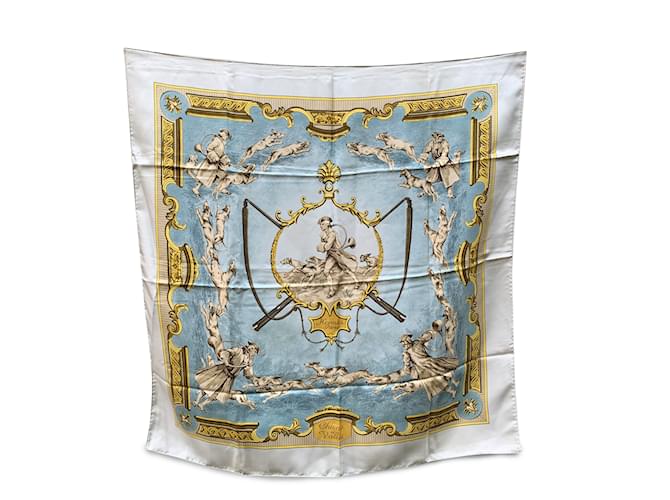 Hermès Hermes Vintage Silk Scarf Chiens et Valets 1963 Charles Hallo Blue  ref.1240790