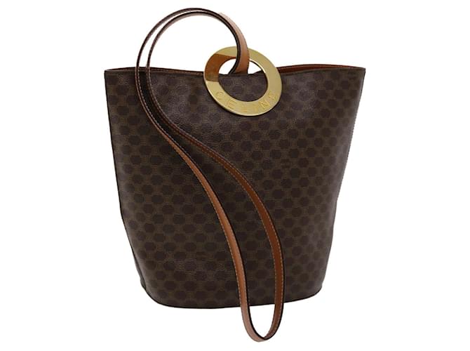 Céline CELINE Macadam Canvas Hand Bag PVC Leather Brown Auth 46307 Synthetic Leatherette  ref.1240800
