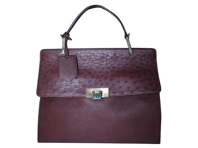Balenciaga Burgundy Ostrich Leather Handbag Red Dark red  ref.1240806