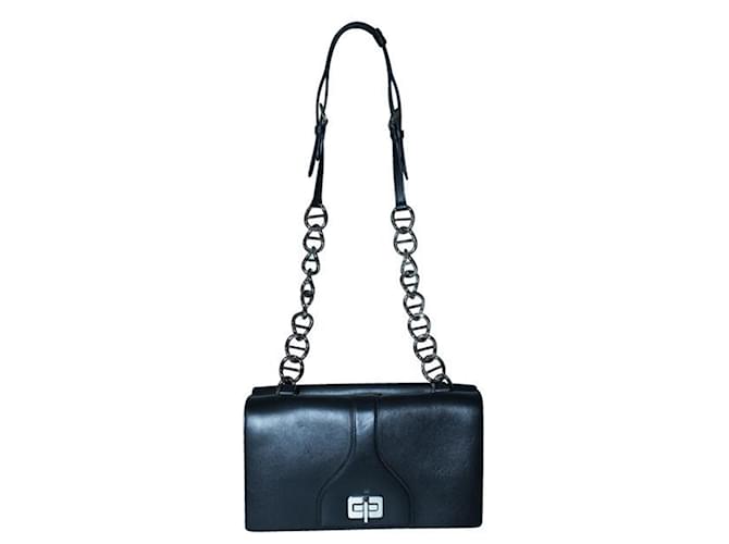 Vitello Prada Black Soft Leather Bag with Silver Chain  ref.1240811
