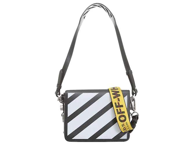 Off White Sac à bandoulière avec bande d'avertissement Cuir Noir  ref.1240815