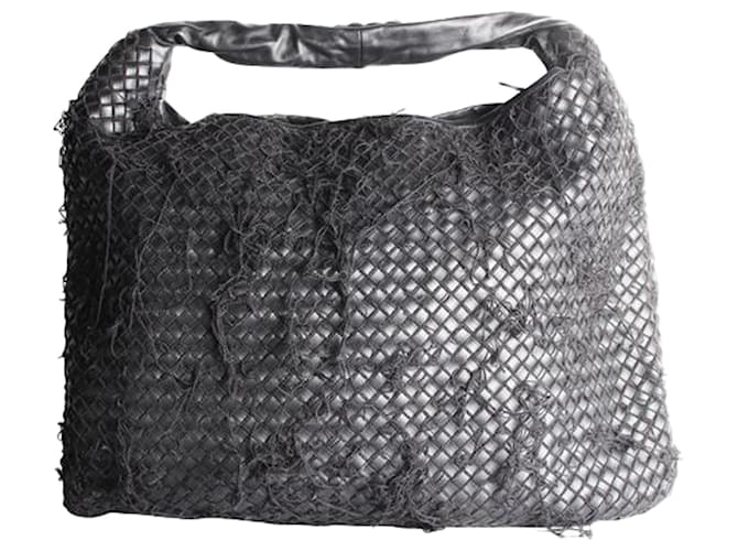 Bottega Veneta Black Intrecciato Fringe Netted Hobo Bag Leather  ref.1240817