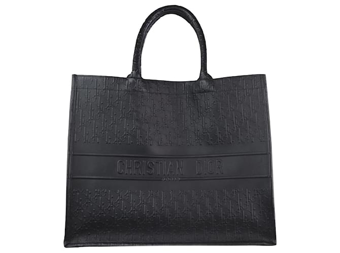 Christian Dior black 2022 grand cabas oblique en cuir de veau embossé Noir  ref.1240872