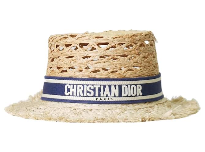 Chapeau en paille griffé Christian Dior Neutre - taille  ref.1240873