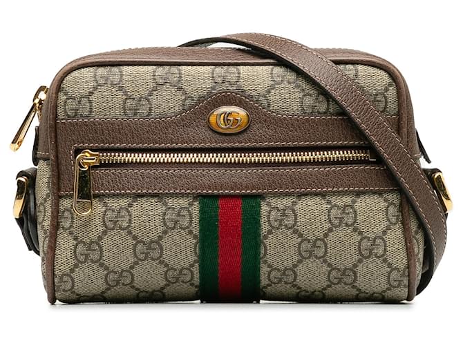 Gucci Brown Mini GG Supreme Ophidia Crossbody Bag Beige Cloth Cloth  ref.1240898