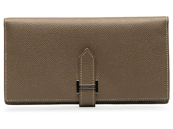 Hermès Hermes Brown Epsom Bearn Wallet Taupe Leather Pony-style calfskin  ref.1240899