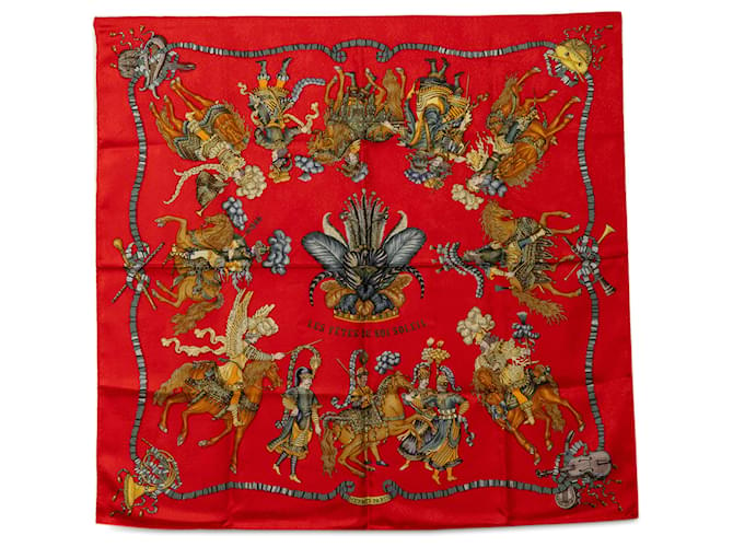Hermès Foulard en soie Hermes Red Les Fetes du Roi Soleil Tissu Rouge  ref.1240912