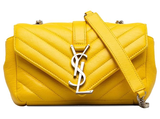 Saint Laurent Sac à chaîne classique jaune Baby Monogram Matelasse Cuir Veau façon poulain  ref.1240928