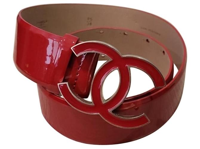 CHANEL CC Red Patent Leather Belt Size 95/38 Dark red  ref.1241027