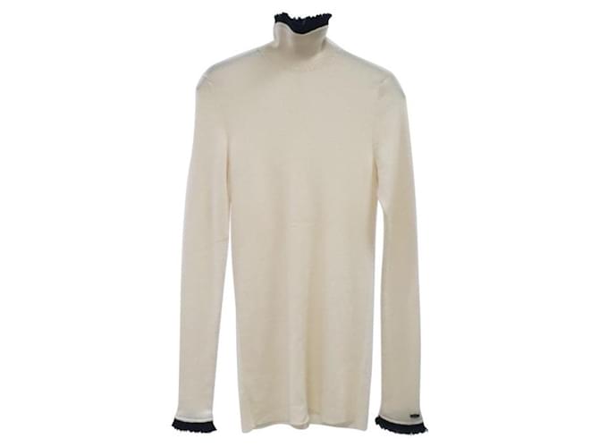 Chanel Wite Black Cashmere Turtleneck Sweater Beige  ref.1241037