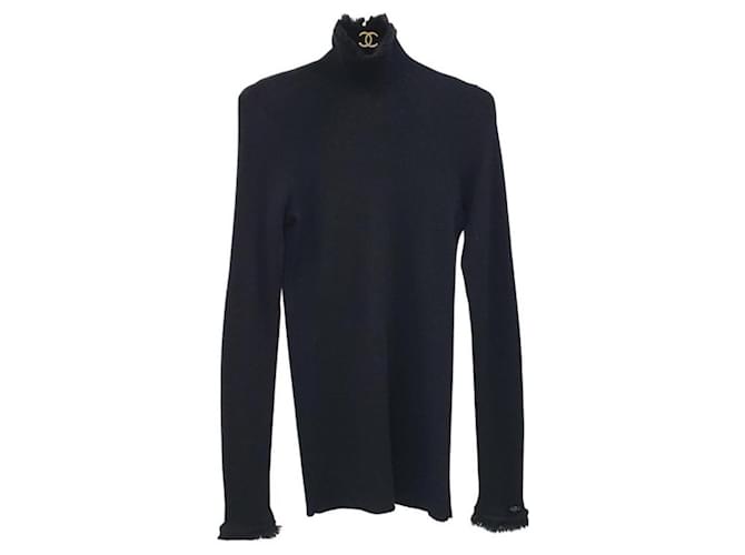 Suéter de cuello alto de cachemir negro Chanel Sz.38 Cachemira  ref.1241039