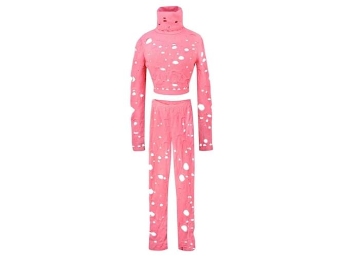 Costume rose de supermarché emblématique Chanel Sz.36/38 Laine  ref.1241045