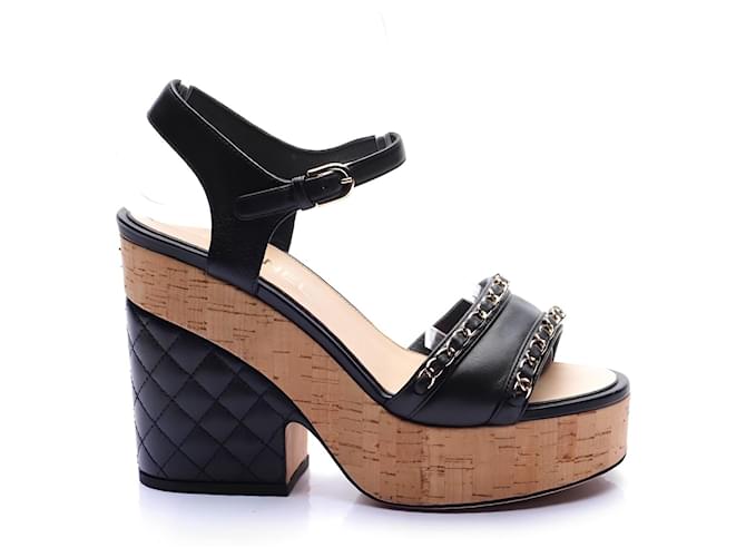 Chanel Sandals Black Leather  ref.1241072