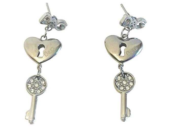 Orecchini DOLCE & GABBANA acciaio cuore chiave logo Argento