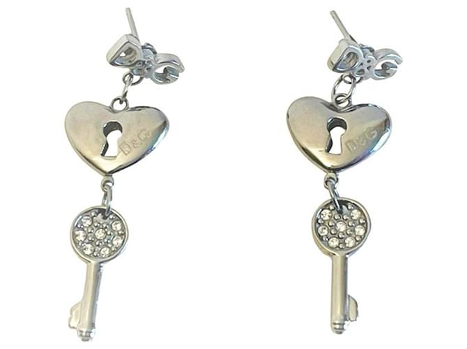Boucles d'oreilles logo clé cœur en acier DOLCE & GABBANA Argenté  ref.1241085