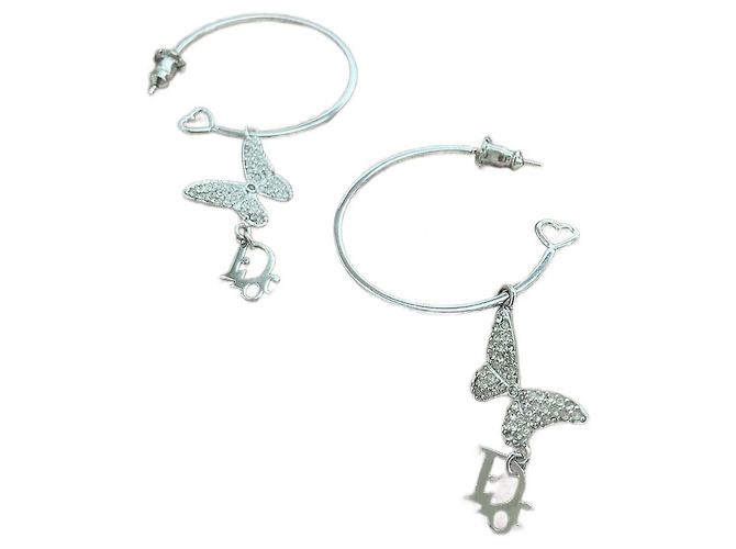 Dior butterfly monogram hoops Silvery