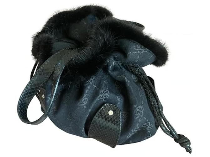 Blumarine monogram bucket bag Black Fur  ref.1241227