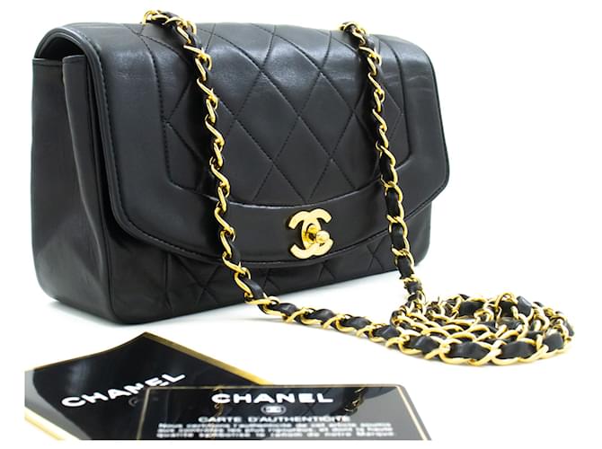 CHANEL Diana Flap Chain Shoulder Bag Black Quilted Lambskin Purse Leather  ref.1241299
