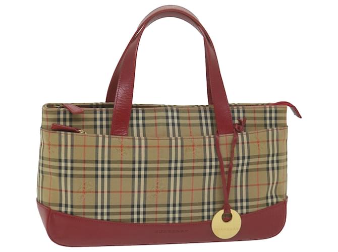 BURBERRY Nova Check Hand Bag Canvas Beige Red Auth 65428 Cloth  ref.1241323
