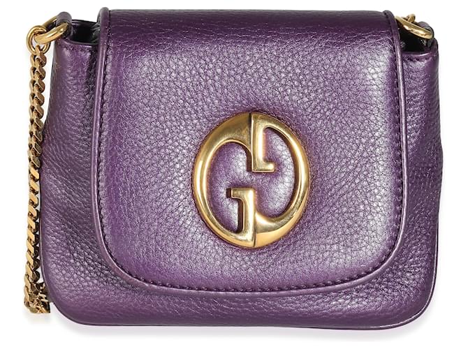 Gucci Cuir grainé violet métallisé petit 1973 Chaîne sac à bandoulière  ref.1241493
