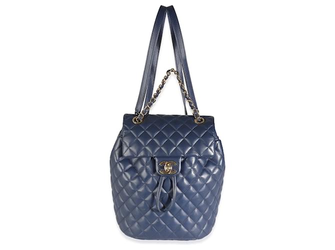 Chanel Navy Quilted Lambskin Small Urban Spirit Backpack Blue Leather  ref.1241508