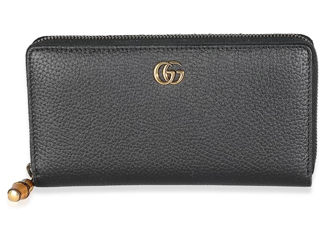 Gucci Black Leather GG Marmont Bamboo Zip Around Wallet  ref.1241514