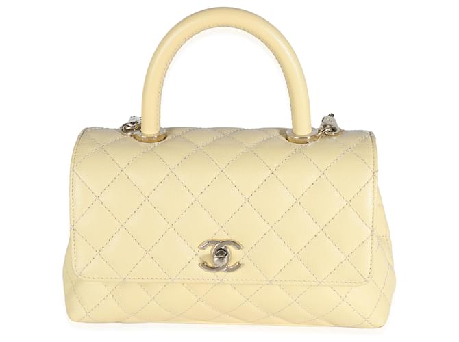 Chanel Yellow Quilted Caviar Mini Coco Top Handle Leather  ref.1241535