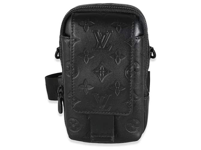 Louis Vuitton Black Monogram Shadow Double Phone Pouch NM Leather  ref.1241548