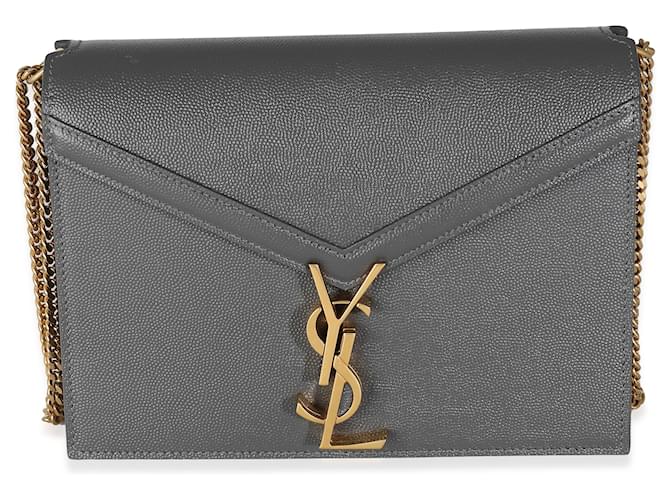 Saint Laurent Storm Grey Grain De Poudre Cassandra Monogram Chain Leather  ref.1241557