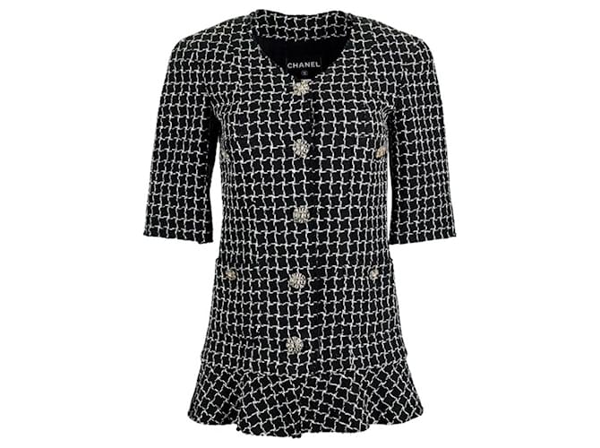 Chanel Giacca in tweed nero con bottoni gioiello CC  ref.1241652