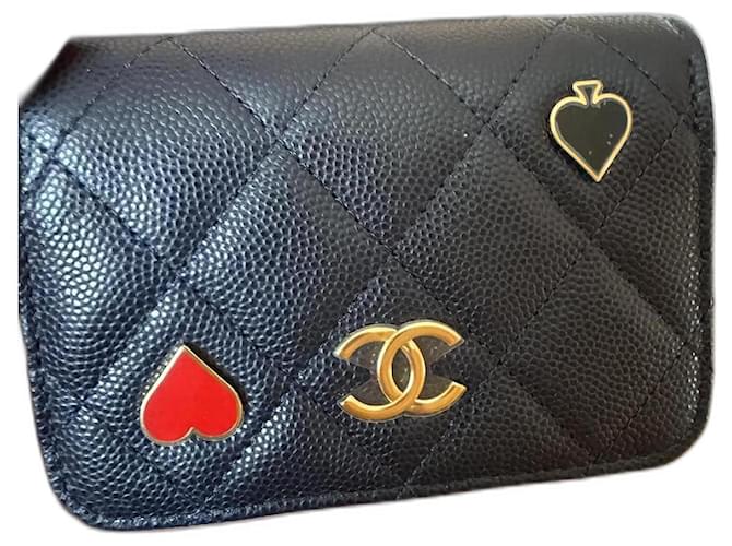 Chanel Spade & Heart VIP-Geschenkbrieftasche Marineblau Leder  ref.1241653