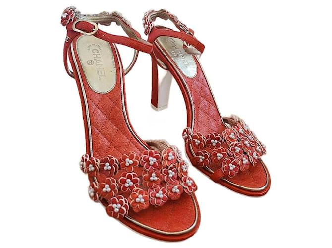 Chanel sandals Red Leather  ref.1241733