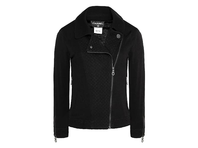 Chanel CC Logo Black Biker Jacket Wool  ref.1242004