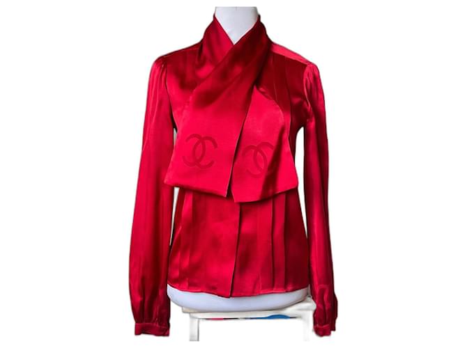 Chanel Camicia Rosso Seta  ref.1242283