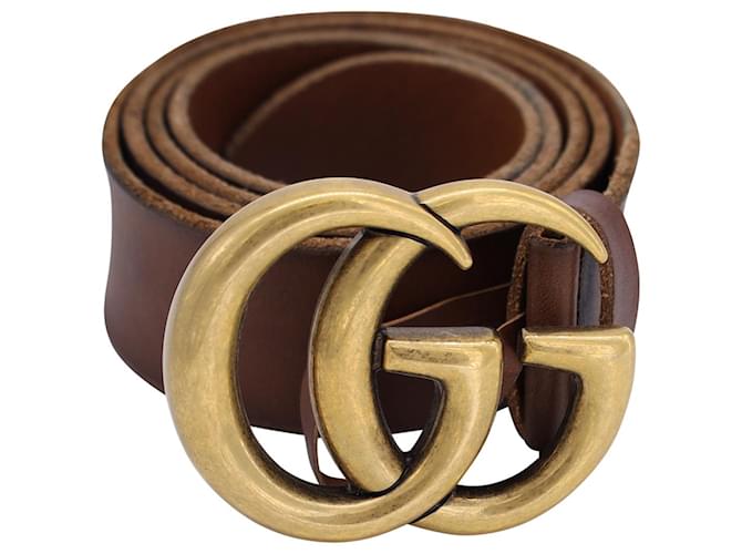 Cinturón con hebilla Gucci GG en cuero marrón Castaño Becerro  ref.1242287
