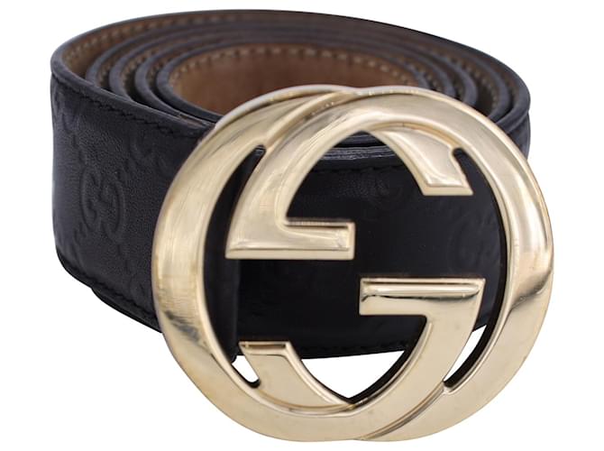 Cintura Gucci con fibbia GG in pelle nera Nero Vitello simile a un vitello  ref.1242288