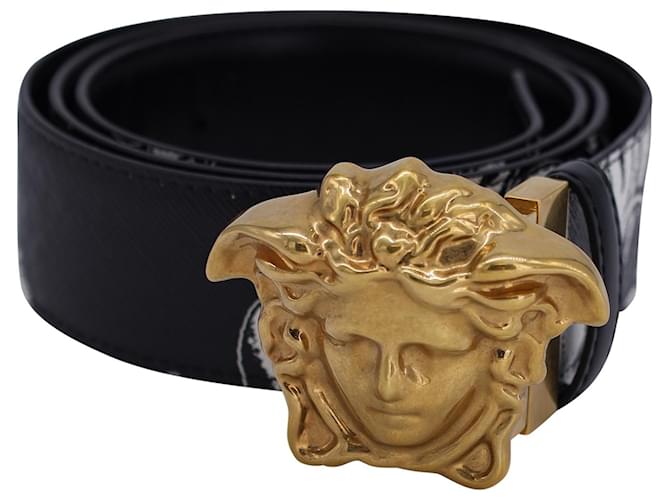 Versace Floral Print Belt in Black Leather Pony-style calfskin  ref.1242292