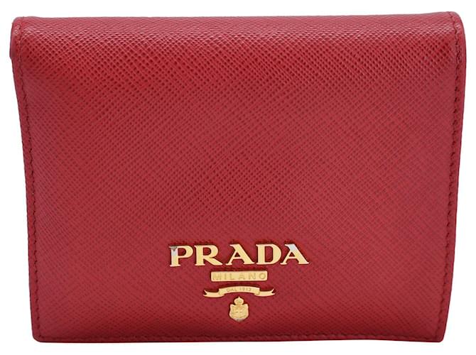 Prada Small Bi-Fold Wallet in Red Saffiano Leather  ref.1242293