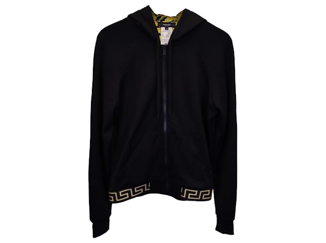 Versace Greca Border Zip-up Hoodie in Black Polyester  ref.1242296
