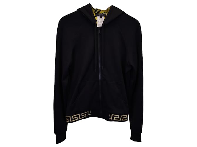 Versace Sweat à capuche zippé à bordure Greca en polyester noir  ref.1242296