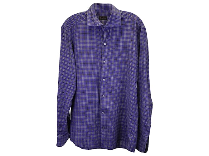 Ermenegildo Zegna Checkered Long Sleeve Shirt in Blue Cotton  ref.1242301