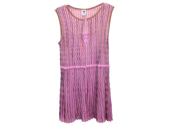 M Missoni Textured Sleeveless Mini Dress in Pink Viscose Polyester  ref.1242308