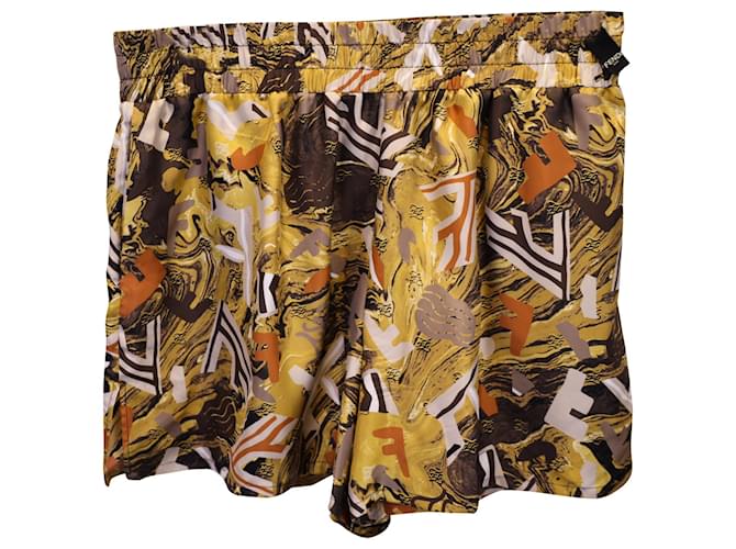 Fendi Printed Shorts in Yellow Silk  ref.1242312