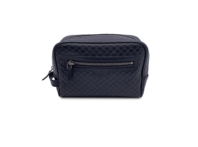 Gucci Black Microssima Leather Cosmetic Clutch Toiletry Bag  ref.1242320