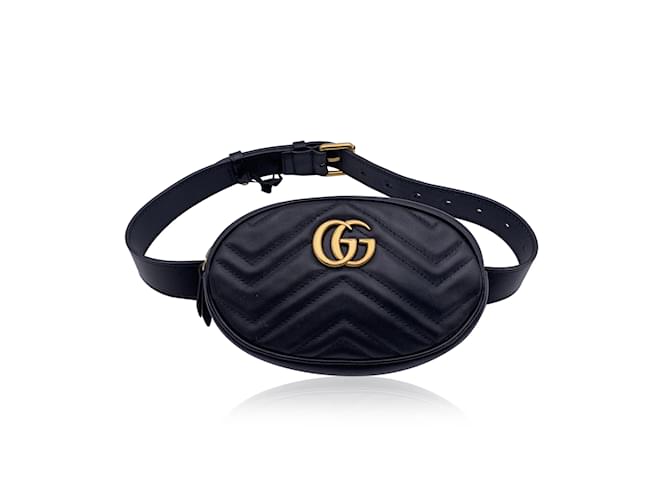 Gucci Tamanho da bolsa de cintura com cinto de couro preto acolchoado Marmont GG 65/26  ref.1242321