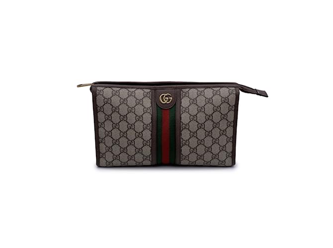 Gucci Monogram Canvas Ophidia Cosmetic Bag Clutch with Stripes Beige Cloth  ref.1242322
